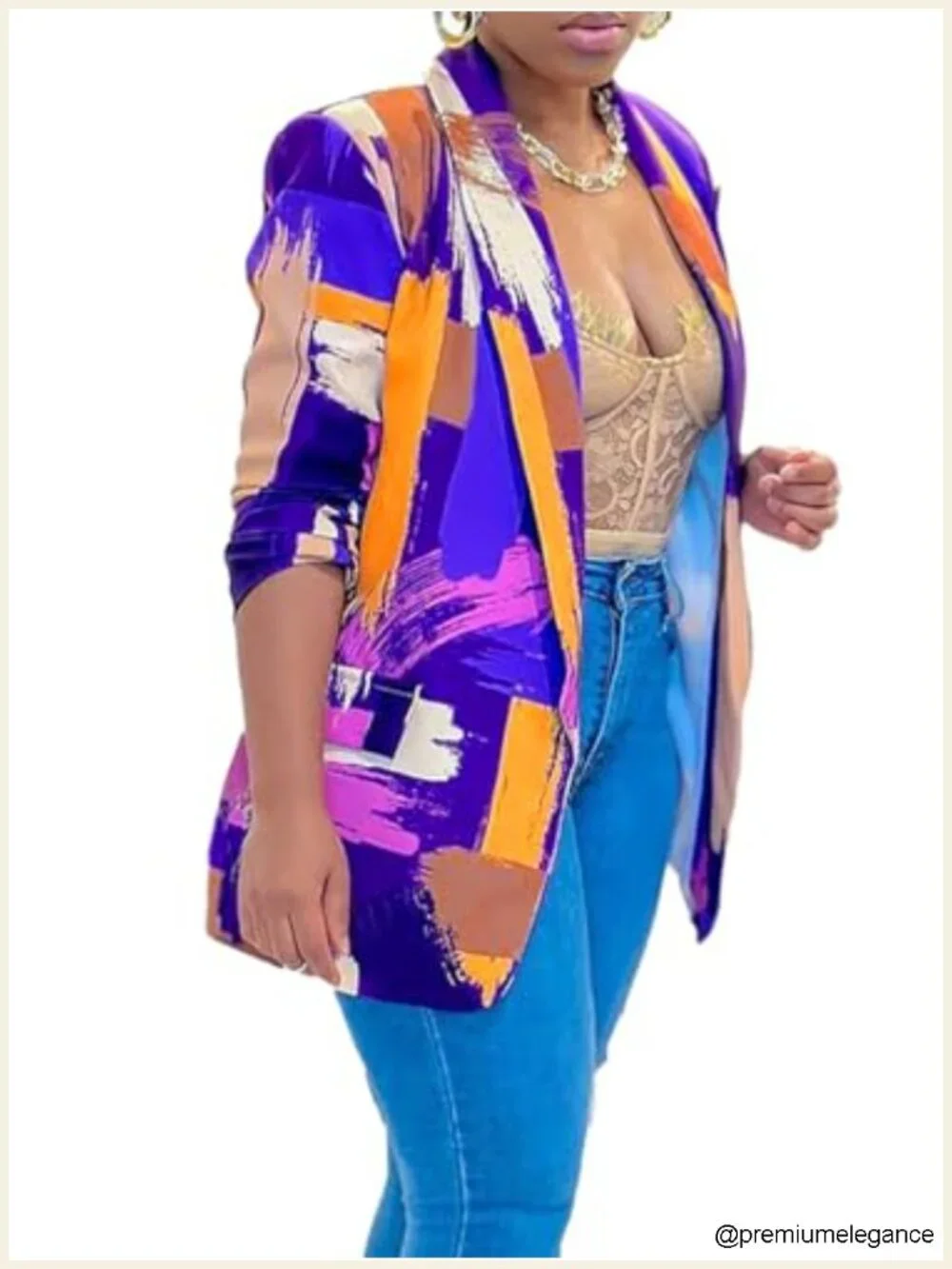 Women's Printed Open Front Blazer Business Casual Lightweight Long Sleeve